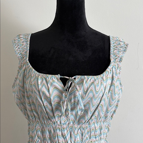 American Eagle Striped Green Blue Pink White Cottagecore Striped Tank Top XL - Picture 6 of 9